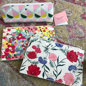 NEW! Lot of 3 Kate Spade Pencil Zipper Pouches Patent Leather Floral Geo…